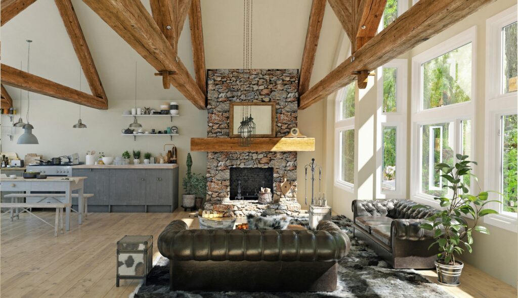 house with stone wall accent